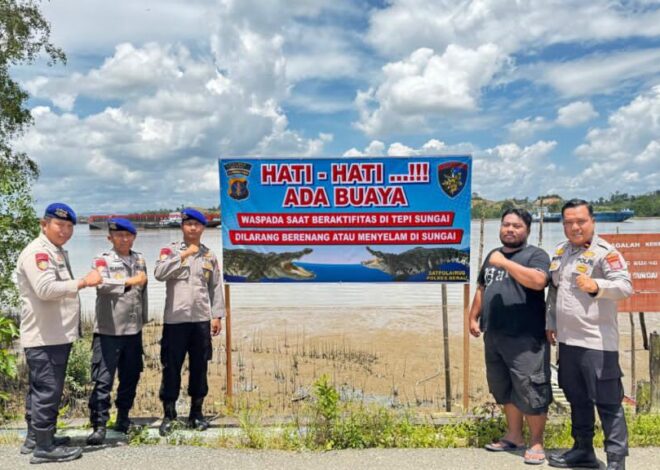 Cegah Insiden di Sungai, Sat Polair Berau Pasang Peringatan Buaya
